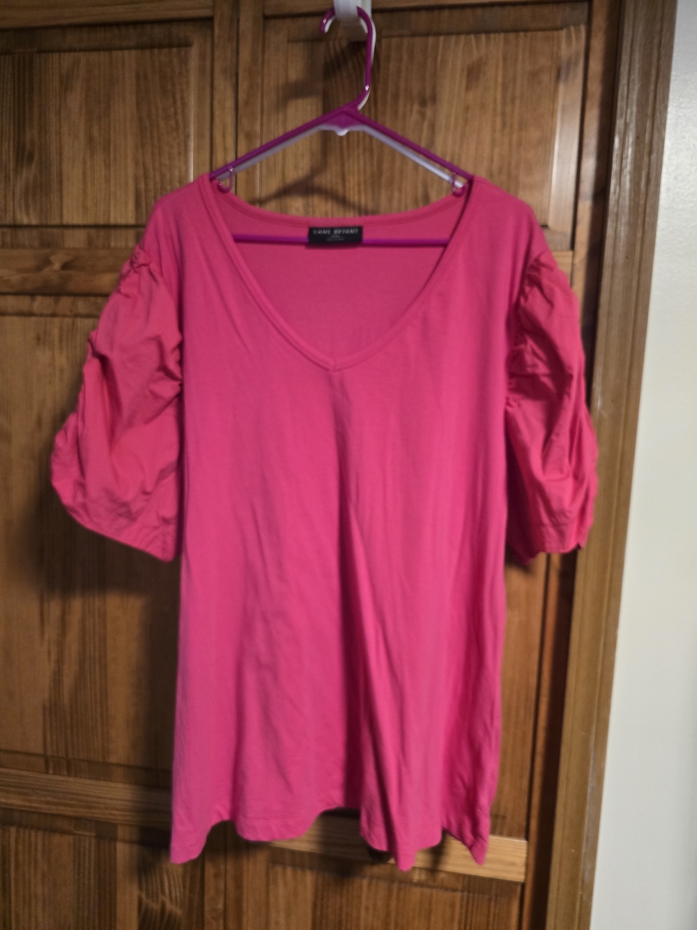 Lane Bryant Hot Pink V-Neck Puff Sleeve Tee